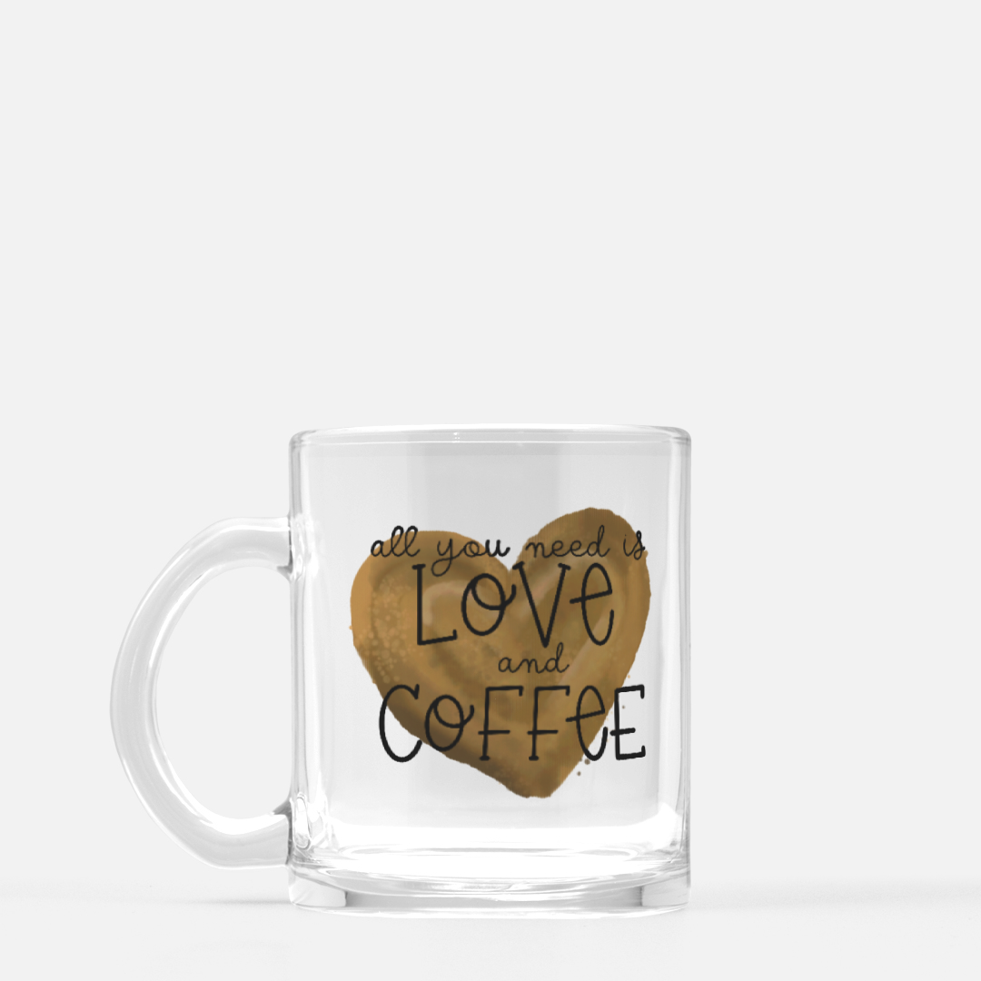 Love & Coffee Glass Mug 12oz - Mugs